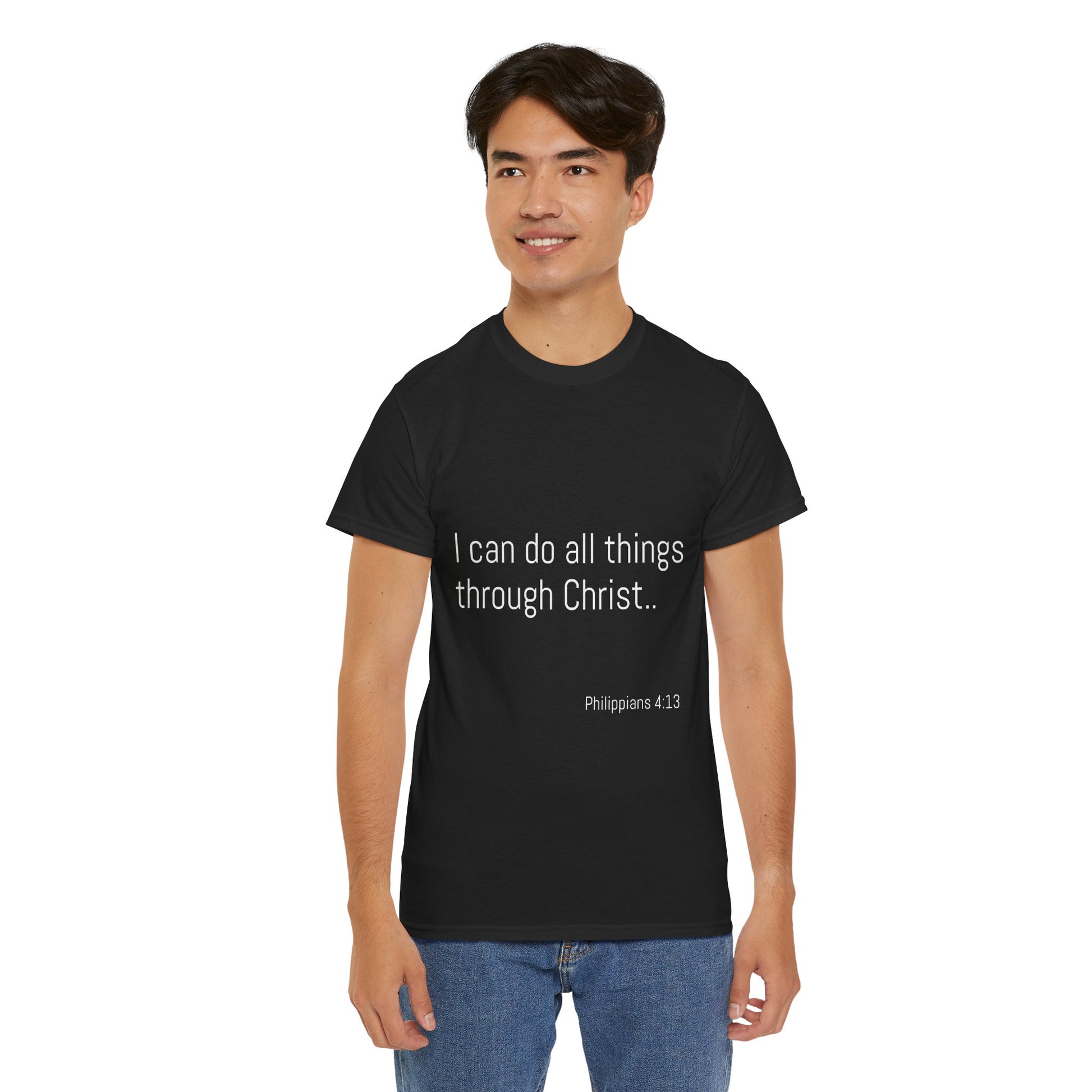 Inspirational Christian Tee - Unisex Heavy Cotton Shirt - Philippians 4:13 – “I can do all things through Christ...