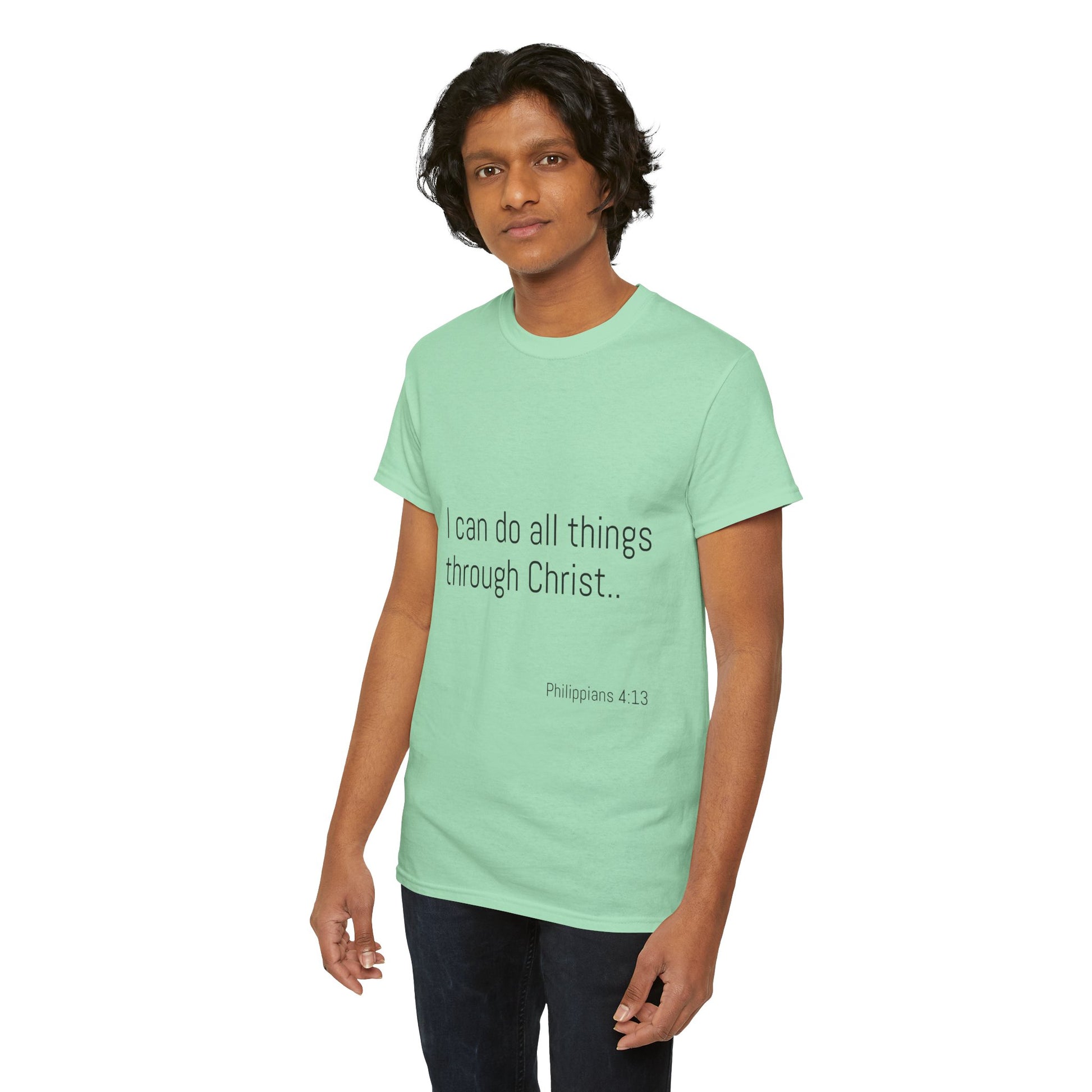 Inspirational Christian Tee - Unisex Heavy Cotton Shirt - Philippians 4:13 – “I can do all things through Christ...