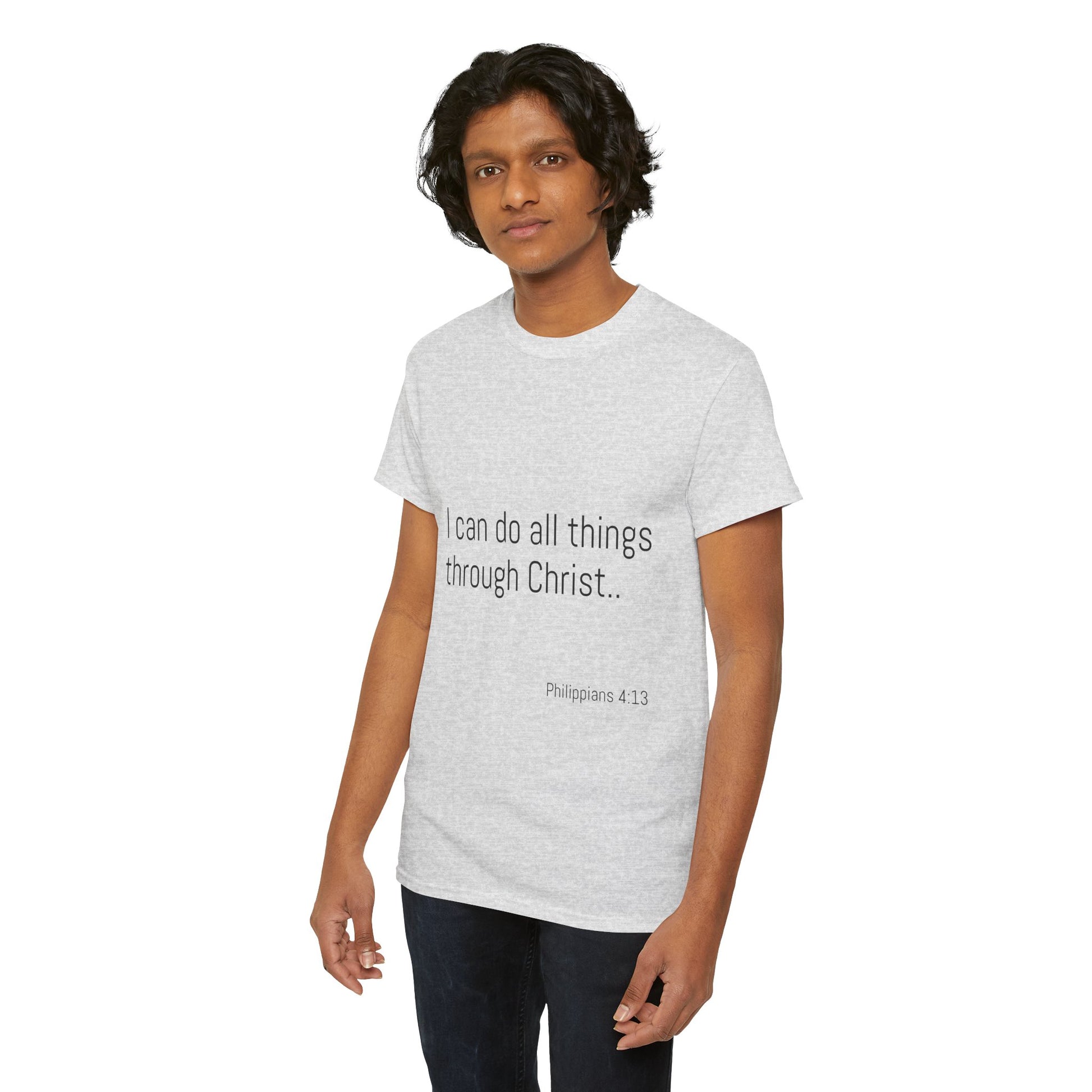 Inspirational Christian Tee - Unisex Heavy Cotton Shirt - Philippians 4:13 – “I can do all things through Christ...